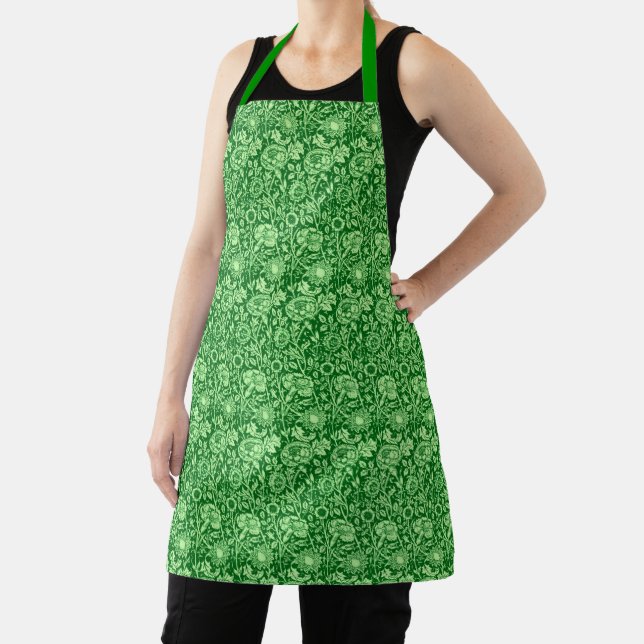 Art Nouveau Carnation Damask, Emerald Green Apron (Insitu)