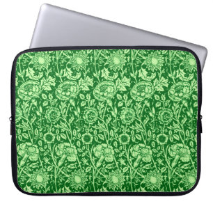 Art Nouveau Carnation Damask, Emerald Green Laptop Sleeve