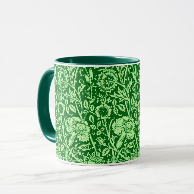 Art Nouveau Carnation Damask, Emerald Green Mug (Front Left)