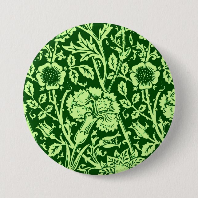 Art Nouveau Carnation Damask, Forest Green 7.5 Cm Round Badge (Front)