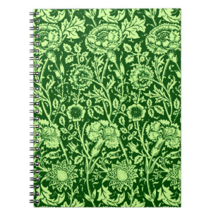 Art Nouveau Carnation Damask, Forest Green Spiral Notebook