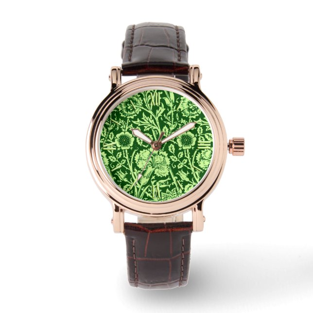 Art Nouveau Carnation Damask, Forest Green Watch (Front)