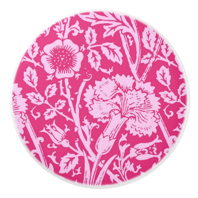 Art Nouveau Carnation Damask, Fuchsia Pink Ceramic Knob (Front)