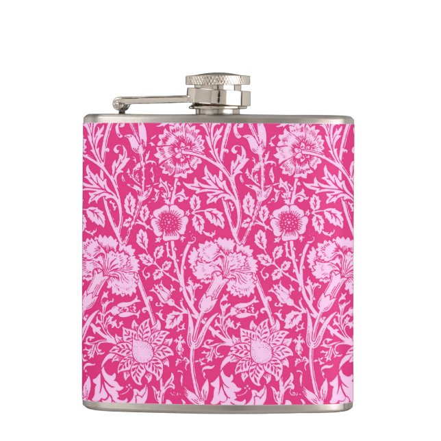 Art Nouveau Carnation Damask, Fuchsia Pink Hip Flask (Front)