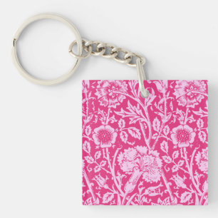 Art Nouveau Carnation Damask, Fuchsia Pink Key Ring