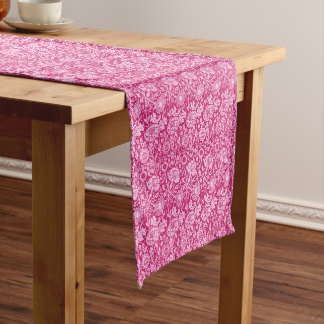Art Nouveau Carnation Damask, Fuchsia Pink Short Table Runner (In Situ)