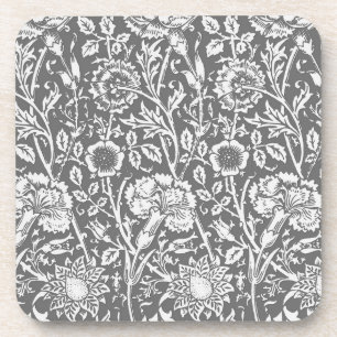 Art Nouveau Carnation Damask, Grey / Grey Coaster