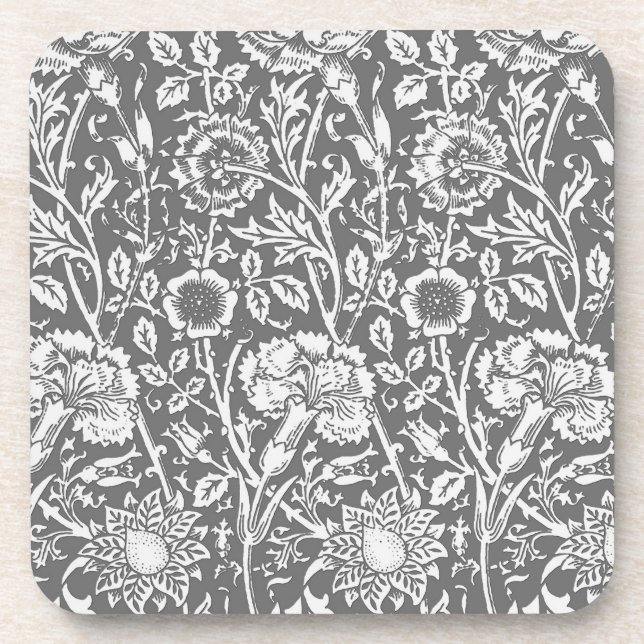 Art Nouveau Carnation Damask, Grey / Grey Coaster (Front)