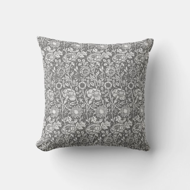 Art Nouveau Carnation Damask, Grey / Grey Cushion (Front)