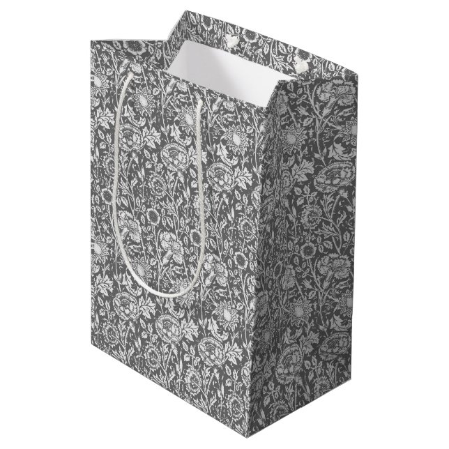 Art Nouveau Carnation Damask, Grey / Grey Medium Gift Bag (Back Angled)