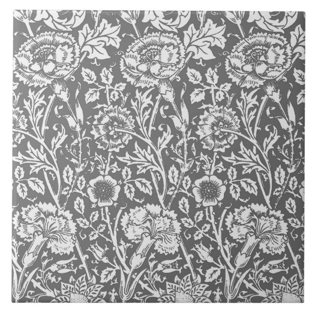 Art Nouveau Carnation Damask, Grey / Grey Tile (Front)