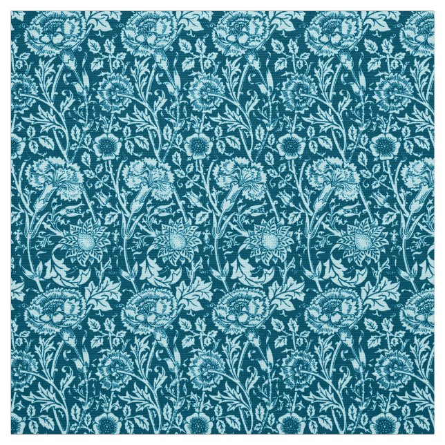 Art Nouveau Carnation Damask, Indigo and Sky Blue  Fabric (Swatch)