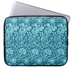 Art Nouveau Carnation Damask, Indigo and Sky Blue  Laptop Sleeve