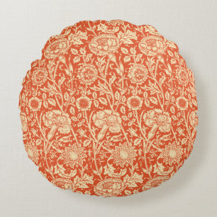 Art Nouveau Carnation Damask, Mandarin Orange Round Cushion