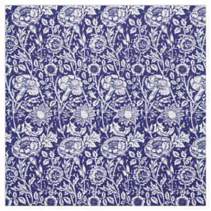 Art Nouveau Carnation Damask, Navy and White Fabric
