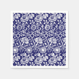 Art Nouveau Carnation Damask, Navy and White Napkin