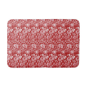 Art Nouveau Carnation Damask, Red and White Bath Mat