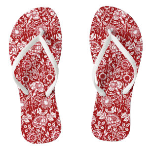 Art Nouveau Carnation Damask, Red and White Jandals
