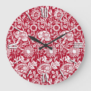 Art Nouveau Carnation Damask, Red and White Large Clock