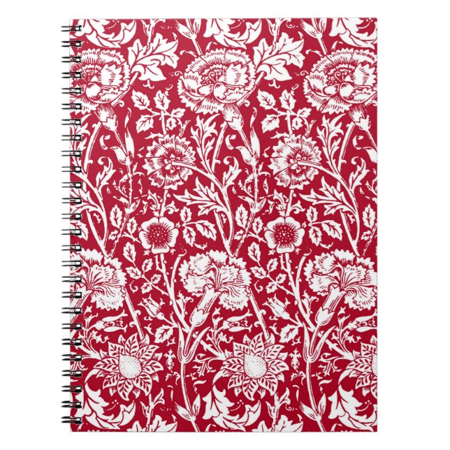 Art Nouveau Carnation Damask, Red and White Notebook (Front)