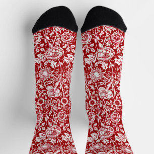 Art Nouveau Carnation Damask, Red and White Socks