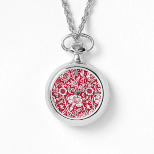 Art Nouveau Carnation Damask, Red and White Watch
