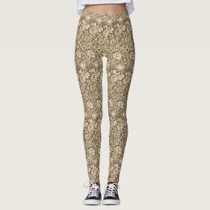 Art Nouveau Carnation Damask, Taupe and Cream Leggings