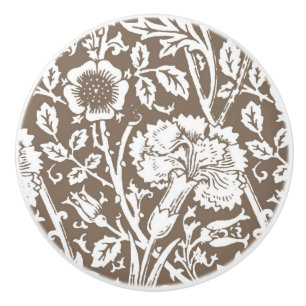 Art Nouveau Carnation Damask, Taupe and White Ceramic Knob