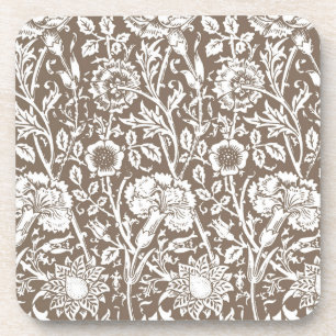 Art Nouveau Carnation Damask, Taupe and White Coaster