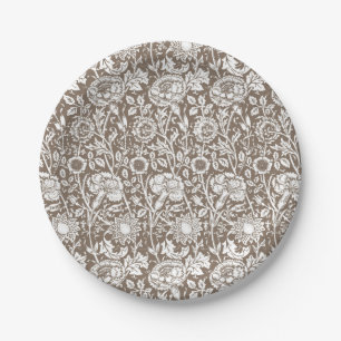 Art Nouveau Carnation Damask, Taupe and White Paper Plate
