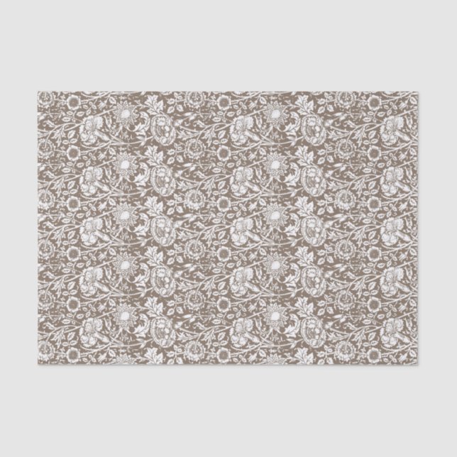 Art Nouveau Carnation Damask, Taupe and White Tissue Paper (Front)