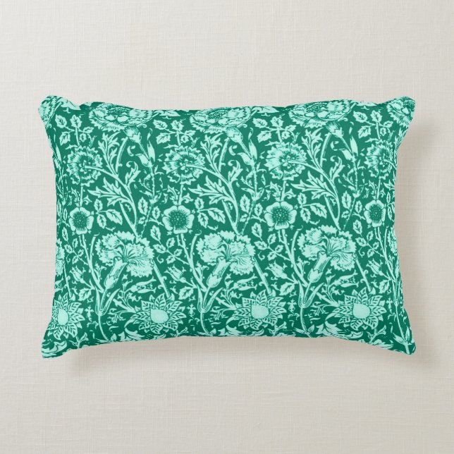Art Nouveau Carnation Damask, Turquoise and Aqua Decorative Cushion (Front)