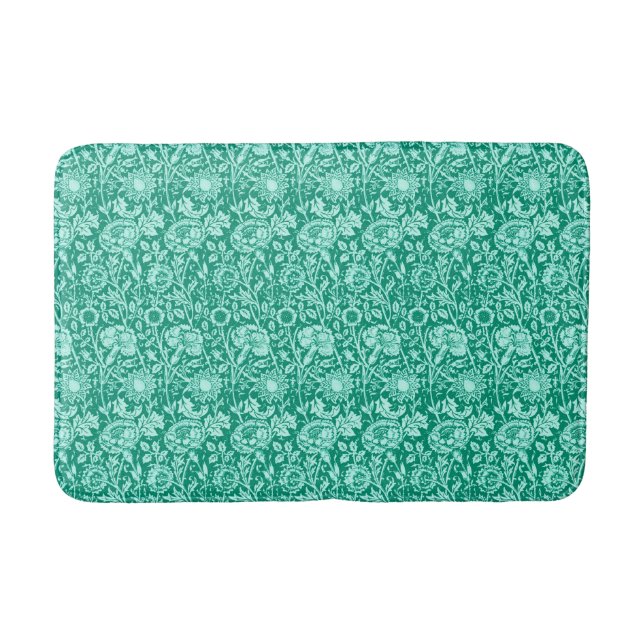 Art Nouveau Carnation Damask, Turquoise Bath Mat (Front)
