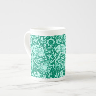 Art Nouveau Carnation Damask, Turquoise Bone China Mug