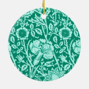 Art Nouveau Carnation Damask, Turquoise Ceramic Tree Decoration