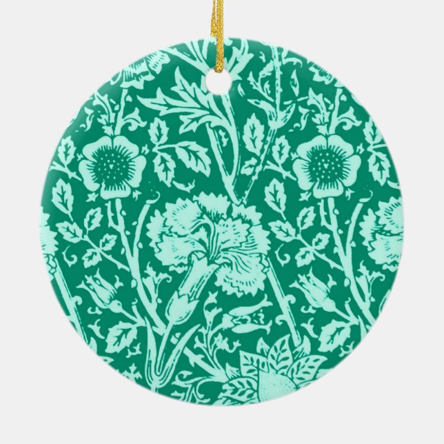 Art Nouveau Carnation Damask, Turquoise Ceramic Tree Decoration (Back)