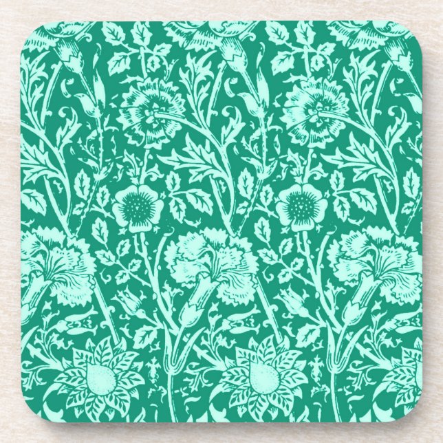 Art Nouveau Carnation Damask, Turquoise Coaster (Front)