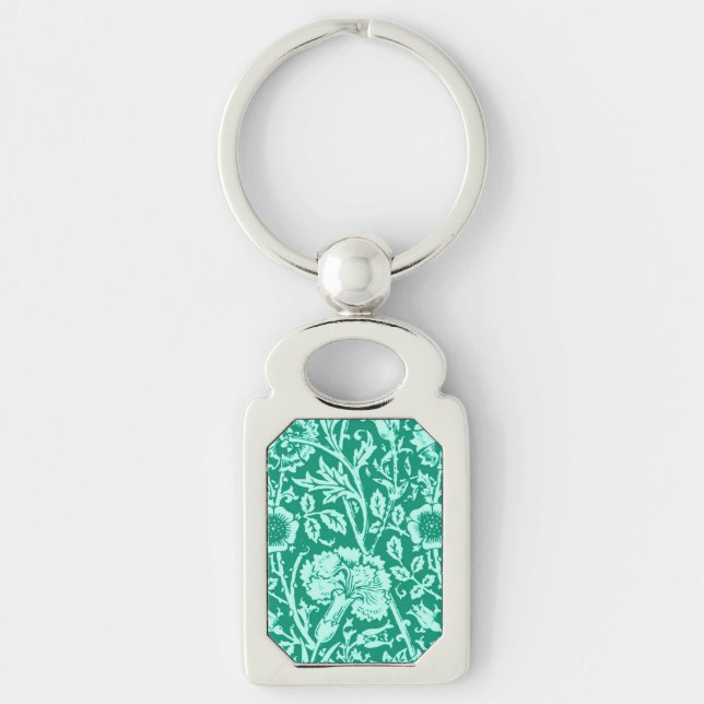 Art Nouveau Carnation Damask, Turquoise Key Ring (Front)