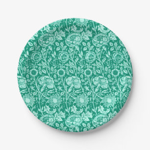 Art Nouveau Carnation Damask, Turquoise Paper Plate