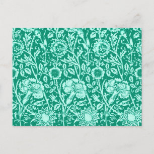 Art Nouveau Carnation Damask, Turquoise Postcard