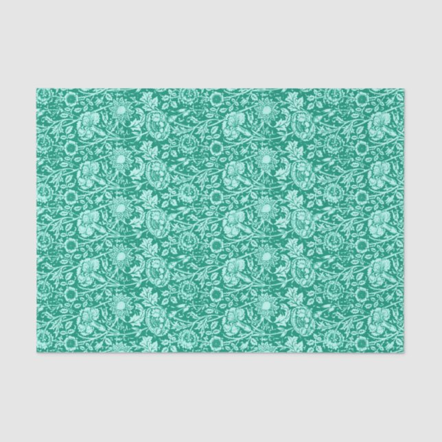 Art Nouveau Carnation Damask, Turquoise Tissue Paper (Front)