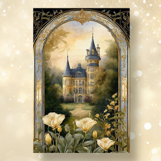 Art Nouveau Castle Floral Blue n Gold Ephemera 2B Tissue Paper