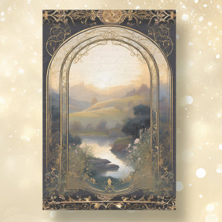 Art Nouveau Castle Lake Black n Gold Ephemera 1A Tissue Paper