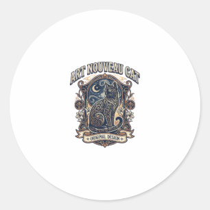 Art Nouveau Cat Cat Art Nouveau Vintage Vector Art Classic Round Sticker