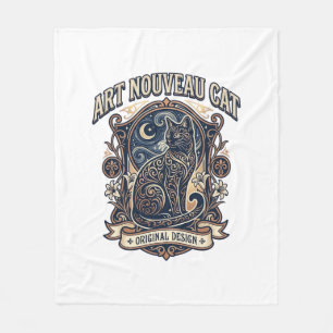 Art Nouveau Cat Cat Art Nouveau Vintage Vector Art Fleece Blanket