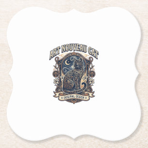 Art Nouveau Cat Cat Art Nouveau Vintage Vector Art Paper Coaster