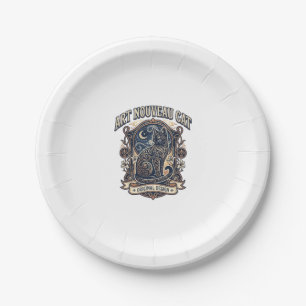 Art Nouveau Cat Cat Art Nouveau Vintage Vector Art Paper Plate