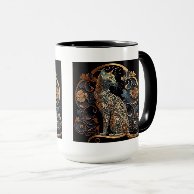 Art Nouveau Cat Combo Mug, 15 oz  Mug (Front Right)