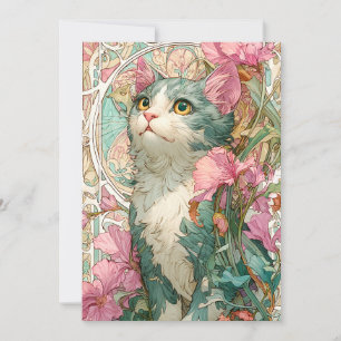 Art Nouveau Cat Holiday Card