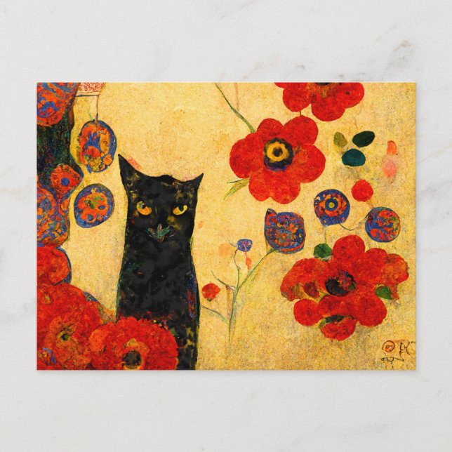 Art Nouveau cat portrait. Painted on gold. Postcard (Front)